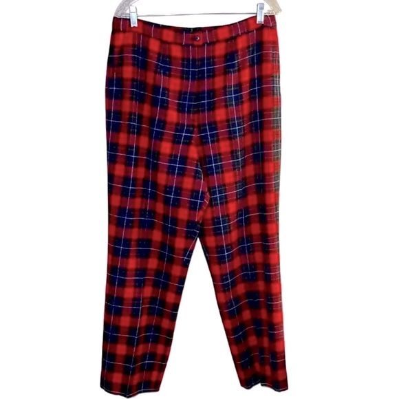 Pendleton Vintage Virgin Wool Tartan Plaid Pants Lined Red  Blue Size 16​ - Picture 1 of 6